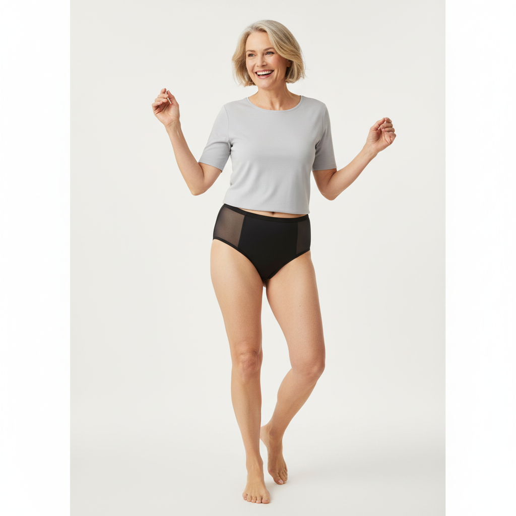 Mannequin portant une culotte taille haute anti fuite urinaire - pack de 2 disponible - Eliva