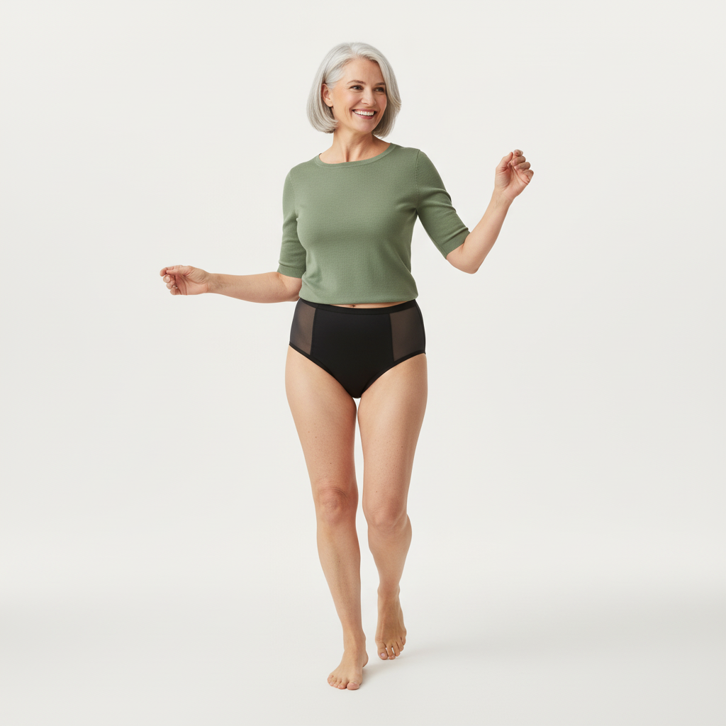 Mannequin portant une culotte taille haute anti fuite urinaire - pack de 3 disponible - Eliva